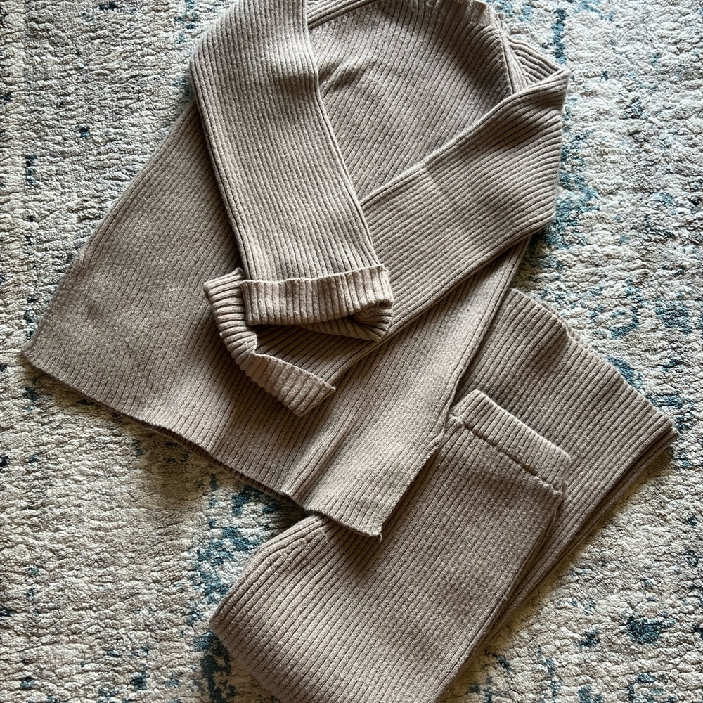 Cozy Tan Knit Sweater and Pants Set